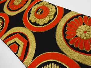 アンティーク　丸紋に若松・菊模様織出し袋帯（着用可）